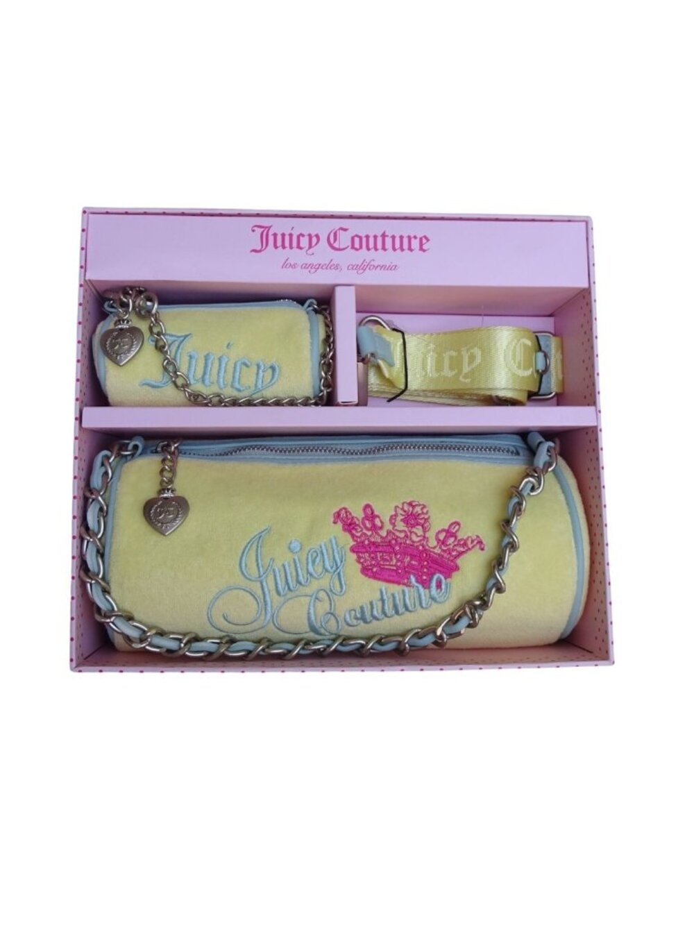 NWT Juicy Couture Yellow/Light Blue Velour Barrel Bag (Silver Hardware)